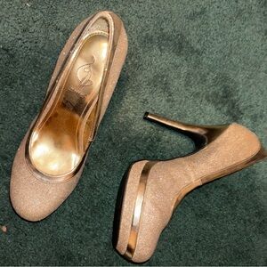 Baby Phat Gold Glitter Platform Stiletto Pumps